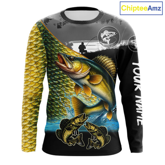Walleye fishing scales customize performance long sleeves Fishing shirts, Walleye fishing jerseys NQS11561