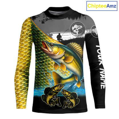 Walleye fishing scales customize performance long sleeves Fishing shirts, Walleye fishing jerseys NQS11561
