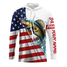 Load image into Gallery viewer, American flag patriotic Walleye fishing Custom Name UV Protection long sleeve Fishing Shirts for men NQS5370