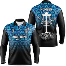 Load image into Gallery viewer, Mens golf polo shirts custom Blue diamond pattern disc golf basket jerseys, disc golf attire NQS7965