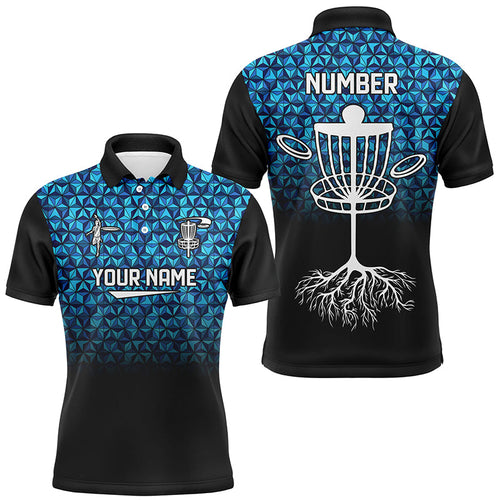 Mens golf polo shirts custom Blue diamond pattern disc golf basket jerseys, disc golf attire NQS7965