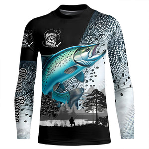 Chinook Salmon (King salmon) fishing scales Custom name performance anti UV long sleeve fishing shirts NQS3856