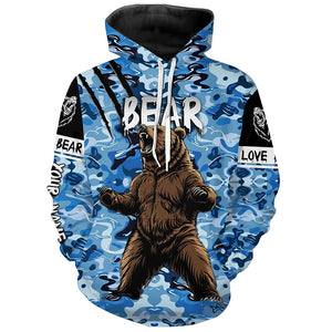 Bear hunter big game hunting blue camouflage Customize Name 3D All Over Printed Shirts NQS4009