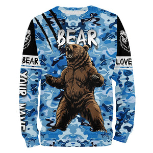 Bear hunter big game hunting blue camouflage Customize Name 3D All Over Printed Shirts NQS4009