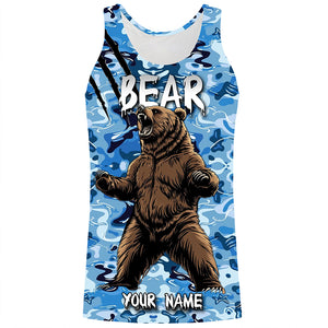 Bear hunter big game hunting blue camouflage Customize Name 3D All Over Printed Shirts NQS4009