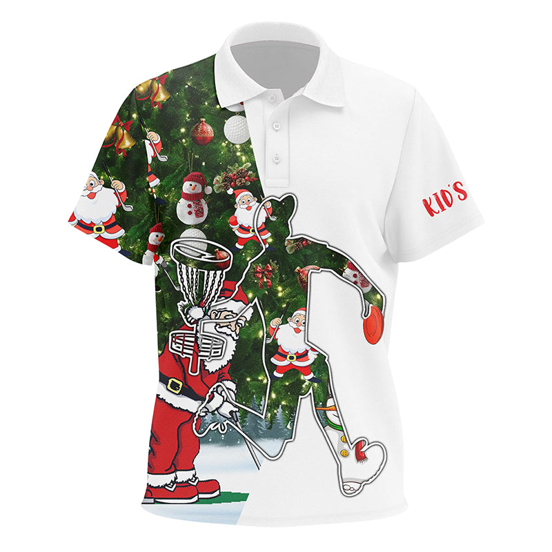Kid disc golf polo shirts Christmas Santa pattern custom disc golf outfit NQS6750