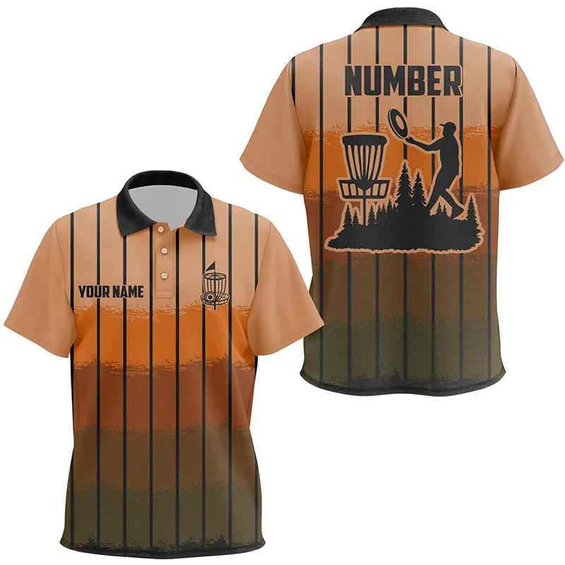 Orange stripe Retro disc golf polo shirt for Kid custom name and number disc golf jerseys NQS9080