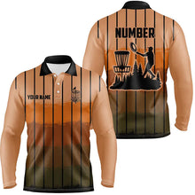 Load image into Gallery viewer, Orange stripe Retro disc golf polo shirts for men custom name and number disc golf jerseys NQS9080