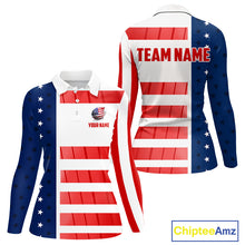 Load image into Gallery viewer, Red, White and Blue American Flag Golf Polo Shirts For Women Custom Patriotic Team Ladies Golf Outfit NQS11158