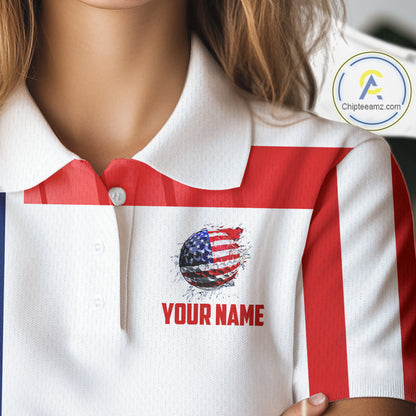 Red, White and Blue American Flag Golf Polo Shirts For Women Custom Patriotic Team Ladies Golf Outfit NQS11158