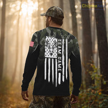Load image into Gallery viewer, Black green camo American Flag Customize Name Patriotic Deer Hunting 3D All Over Printed Shirts NQS11360