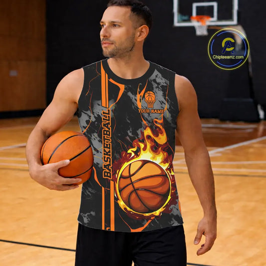 Black & Orange Camo Flame Basketball vest, t-shirt, long sleeve, hoodie custom Basketball team jersey NQS11366