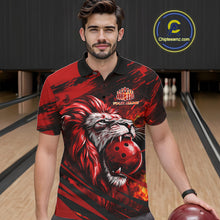 Load image into Gallery viewer, Black and Red Lion Bowling Polo, 1/4 Zip Jersey for Men, Lion Bowling Team League shirts NQS11572