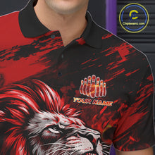 Load image into Gallery viewer, Black and Red Lion Bowling Polo, 1/4 Zip Jersey for Men, Lion Bowling Team League shirts NQS11572