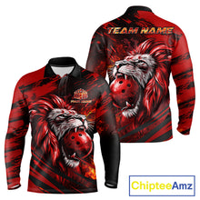 Load image into Gallery viewer, Black and Red Lion Bowling Polo, 1/4 Zip Jersey for Men, Lion Bowling Team League shirts NQS11572