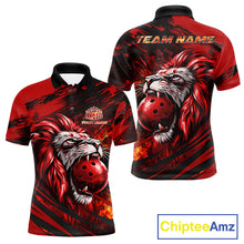 Load image into Gallery viewer, Black and Red Lion Bowling Polo, 1/4 Zip Jersey for Men, Lion Bowling Team League shirts NQS11572