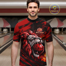 Load image into Gallery viewer, Black and Red Lion Bowling Polo, 1/4 Zip Jersey for Men, Lion Bowling Team League shirts NQS11572