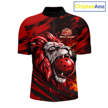 Load image into Gallery viewer, Black and Red Lion Bowling Polo, 1/4 Zip Jersey for Men, Lion Bowling Team League shirts NQS11572