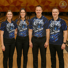 Load image into Gallery viewer, Black &amp; Blue Lightning Thunder Tiger Women Bowling Polo, 1/4 zip shirts custom team Bowling jerseys NQS11575