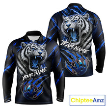 Load image into Gallery viewer, Black &amp; Blue Lightning Thunder Tiger Bowling Polo, 1/4 zip shirts for men custom team Bowling jerseys NQS11575