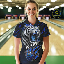 Load image into Gallery viewer, Black &amp; Blue Lightning Thunder Tiger Women Bowling Polo, 1/4 zip shirts custom team Bowling jerseys NQS11575
