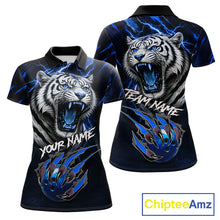 Load image into Gallery viewer, Black &amp; Blue Lightning Thunder Tiger Women Bowling Polo, 1/4 zip shirts custom team Bowling jerseys NQS11575