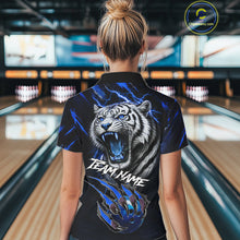 Load image into Gallery viewer, Black &amp; Blue Lightning Thunder Tiger Women Bowling Polo, 1/4 zip shirts custom team Bowling jerseys NQS11575