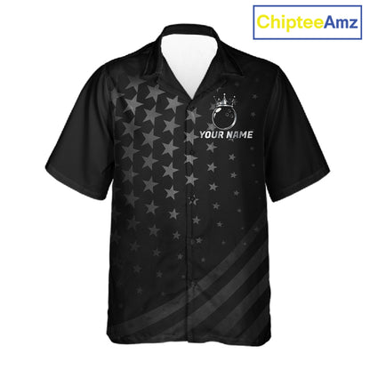 Custom Black American Flag Bowling Team Button-up Shirt, Personalized patriotic Bowling Shirts NQS11706