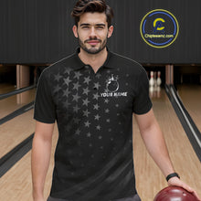 Load image into Gallery viewer, Custom Black American Flag Bowling Team Shirts For Men, Personalized patriotic Bowling League Shirts NQS11706