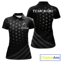 Load image into Gallery viewer, Custom Black American Flag Bowling Team Shirts For Women, Personalized patriotic Bowling League Shirt NQS11706