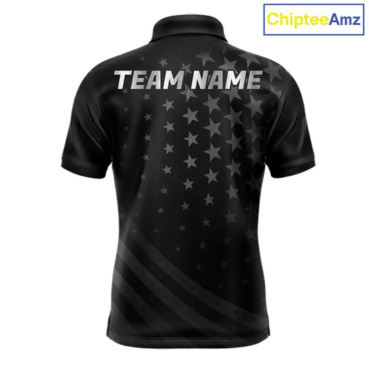 Custom Black American Flag Golf Team Shirts For Men, Personalized patriotic Mens Golf top NQS11707