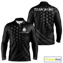 Load image into Gallery viewer, Custom Black American Flag Golf Team Shirts For Men, Personalized patriotic Mens Golf top NQS11707