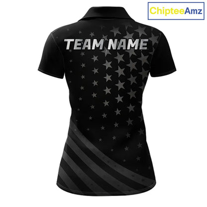 Custom Black American Flag Golf Team Shirts For Women, Personalized patriotic Ladies Golf top NQS11707