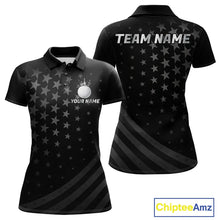 Load image into Gallery viewer, Custom Black American Flag Golf Team Shirts For Women, Personalized patriotic Ladies Golf top NQS11707