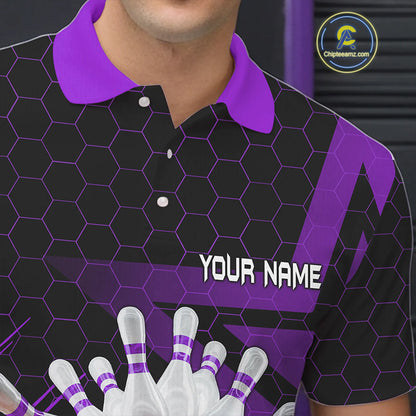 Black And Purple Custom Bowling Polo, Quarter Zip Shirts For Men, Bowling Team League Jersey NQS9811