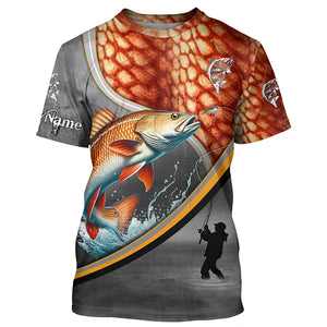 Redfish red drum fishing scales personalized saltwater fishing shirts, sun protection fishing apparel NQS3289