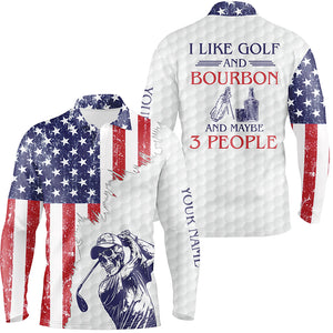 American flag patriotic Mens golf polo shirt custom golf skull I like golf & bourbon & maybe 3 people NQS5392