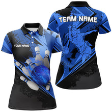 Load image into Gallery viewer, Personalized black &amp; blue flame Bowling Polo, Quarter Zip shirt For women custom bowling team jerseys NQS7579