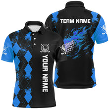 Load image into Gallery viewer, Black Mens golf polo shirts custom blue argyle pattern flame golf ball golf tops for mens NQS7713