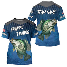 Load image into Gallery viewer, Blue camo Crappie fishing Custom performance long sleeve team Crappie fishing tournament shirts NQS7717