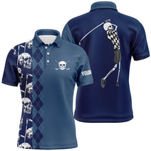 Load image into Gallery viewer, Blue navy skull argyle pattern custom Mens golf polo shirts, best men&#39;s golf wear NQS7719