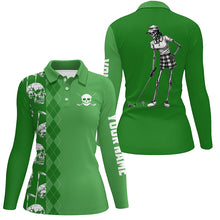 Load image into Gallery viewer, Green skull argyle pattern custom Women golf polo shirts, women's golf tops NQS7720
