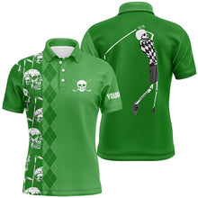 Load image into Gallery viewer, Green skull argyle pattern custom Mens golf polo shirts, best men&#39;s golf wear NQS7720