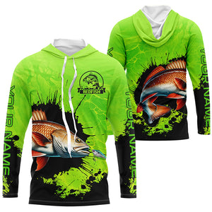 Personalized Redfish fishing Performance long sleeve Fishing Shirts, Red drum fishing jerseys | Green NQS6940