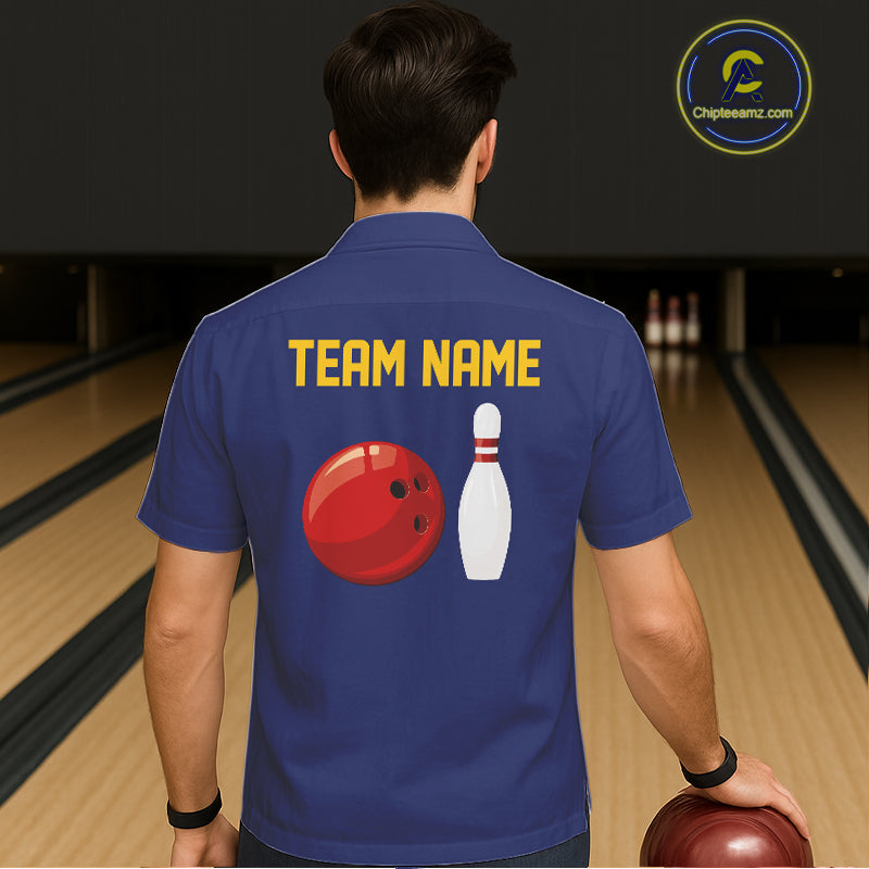 Personalized Yellow and Blue Retro Bowling Hawaiian shirts Custom vintage Team button up shirts NQS11165