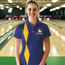 Load image into Gallery viewer, Personalized Yellow and Blue Retro Bowling Shirts For Women custom vintage bowling team jerseys NQS11165