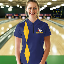 Load image into Gallery viewer, Personalized Yellow and Blue Retro Bowling Shirts For Women custom vintage bowling team jerseys NQS11165