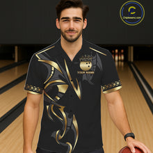Load image into Gallery viewer, Black and Gold Dragon Bowling ball Button up Shirts Custom Bowling Team Hawaiian jerseys NQS11579