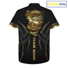 Load image into Gallery viewer, Black and Gold Dragon Bowling ball Button up Shirts Custom Bowling Team Hawaiian jerseys NQS11579