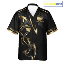 Load image into Gallery viewer, Black and Gold Dragon Bowling ball Button up Shirts Custom Bowling Team Hawaiian jerseys NQS11579